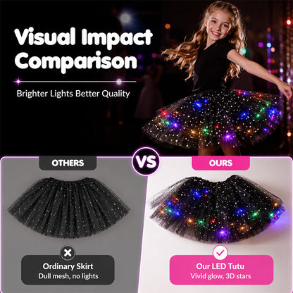 LED Light Up Sequin Tutu Skirt Star Mesh Princess Skirt for Girls and Adults
