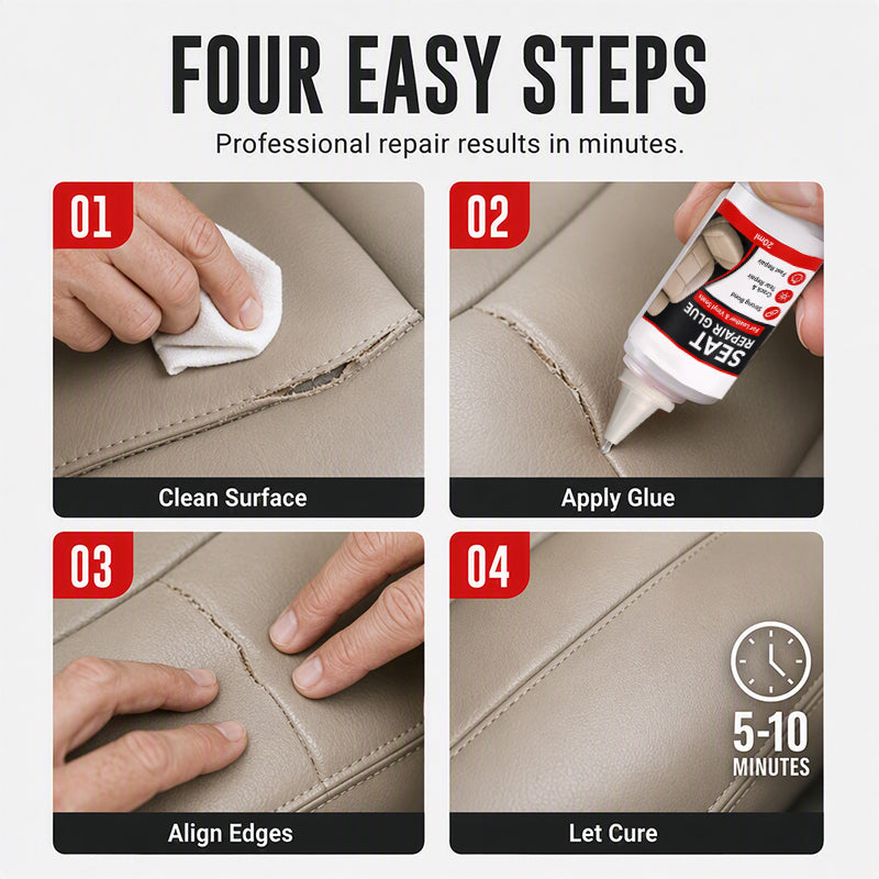 🚘 Quick Dry Car Seat Leather Repair Glue‑ Precision Nozzle Vinyl & Leather Adhesive, Permanent Bond Repair Glue for Car Seats, Sofas & Leather Furnitures
